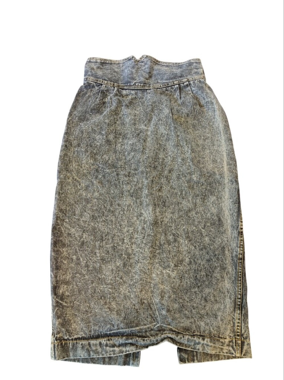 VTG Prezzia Denim Skirt High Rise Waist Midi Pencil Black Acid Wash